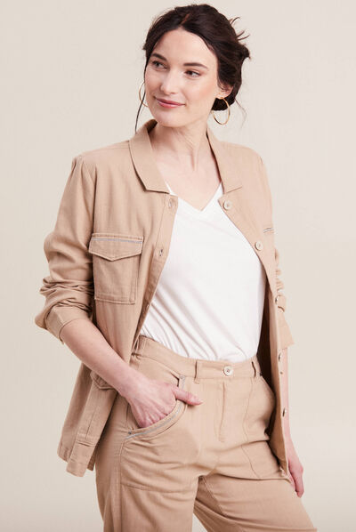 Veste droite boutonnée sable femme