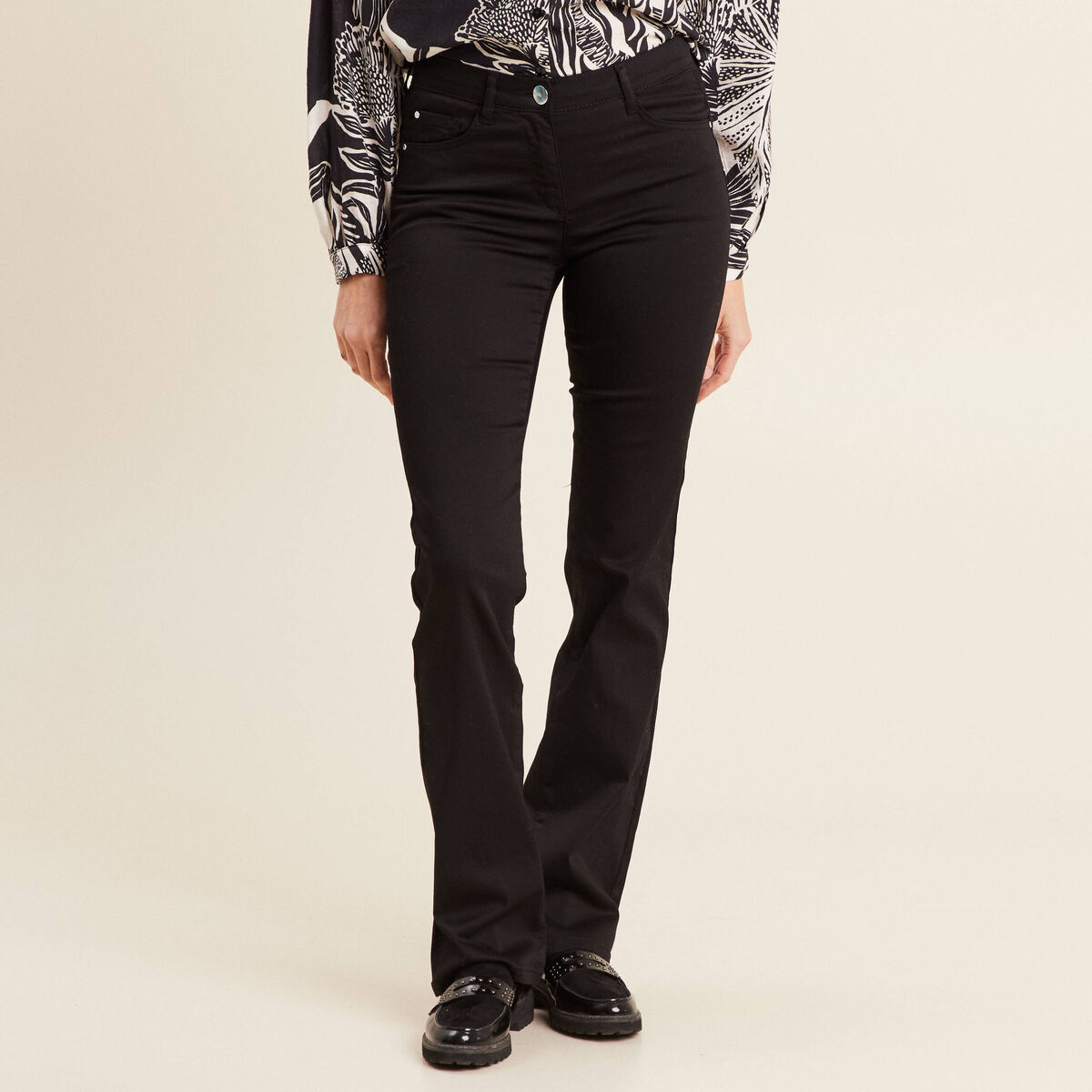 Pantalon léger bootcut taille basculée noir femme