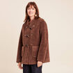 Manteau droit court en bouclette marron fonc&eacute; femme