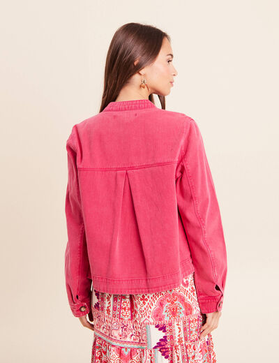 Veste ample courte en jean rose fushia femme
