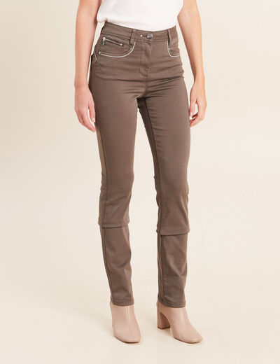 Pantalon droit taille haute vert kaki femme