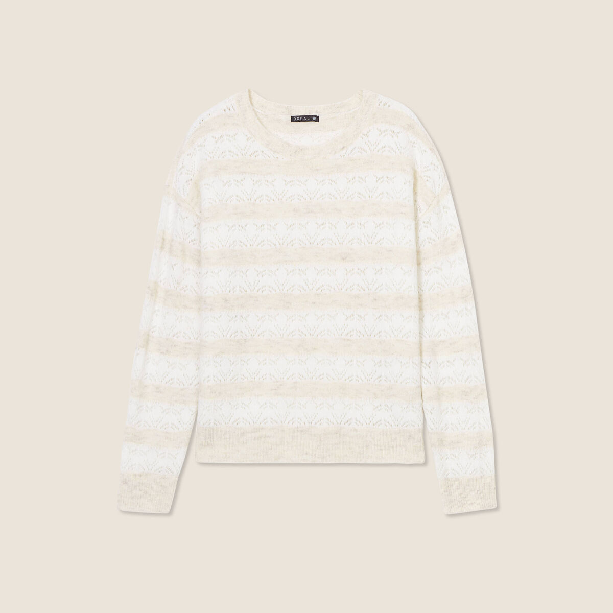Pull manches longues ajouré beige femme