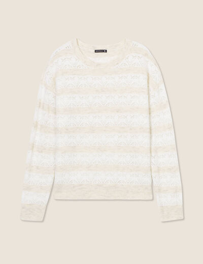 Pull manches longues ajouré beige femme