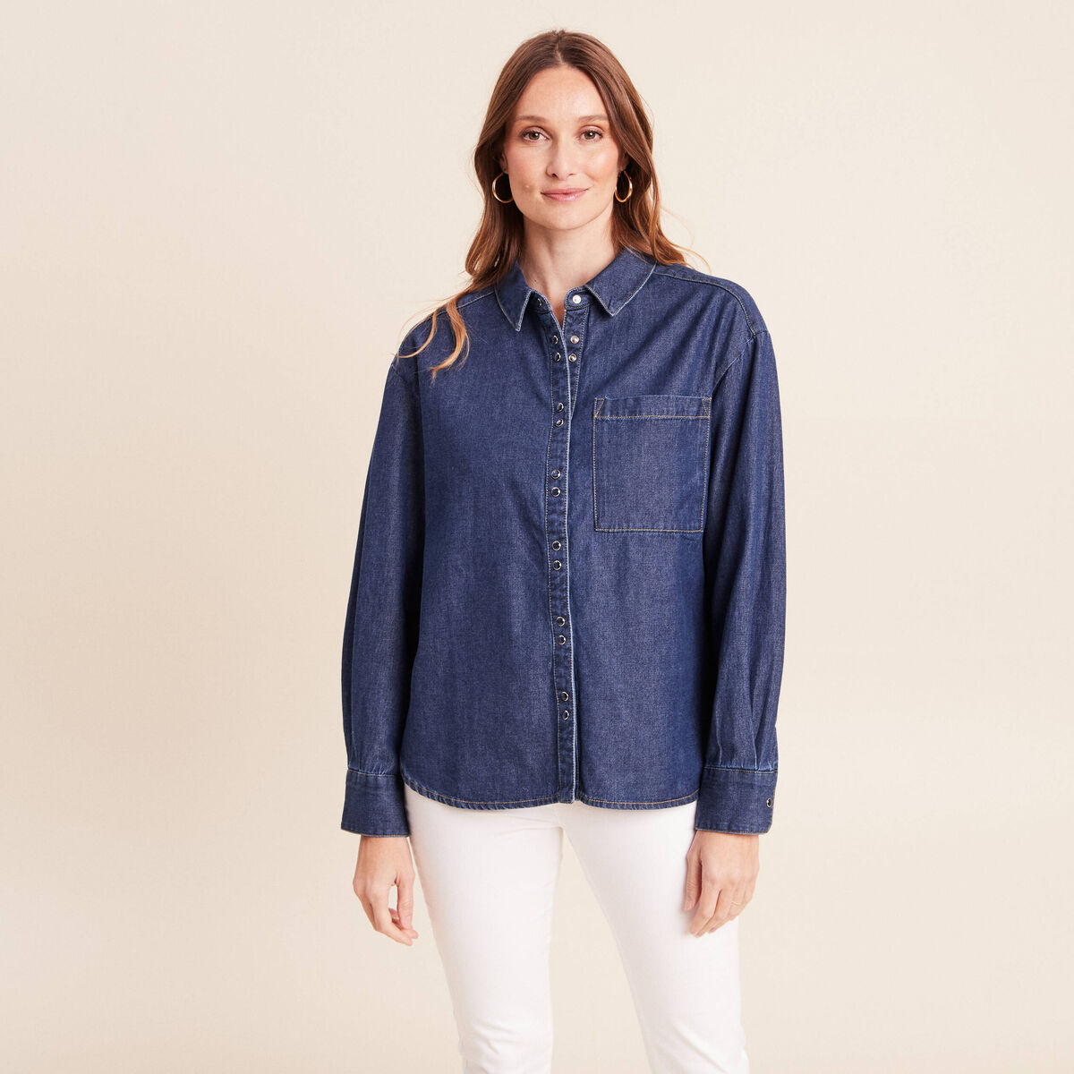 Chemise ample en coton manches longues denim brut femme
