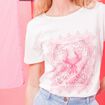 T-shirt col rond manches courtes brod&eacute; ecru femme