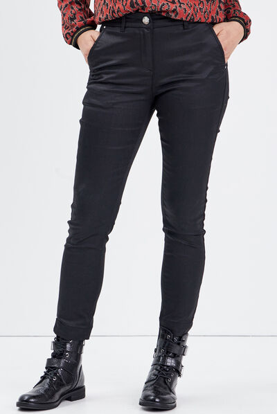 Pantalon ajusté enduit 7/8ème noir femme