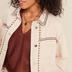 Veste en jean brod&eacute;e denim beige femme