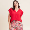 Blouse manches courtes volants rouge femme