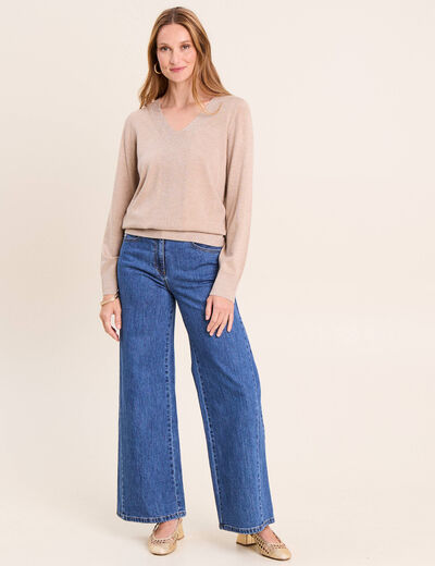 Pull manches longues beige femme