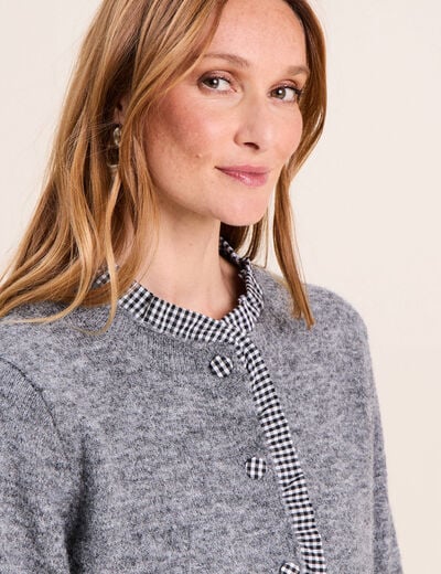 Gilet avec d&eacute;tails au col gris fonc&eacute; femme