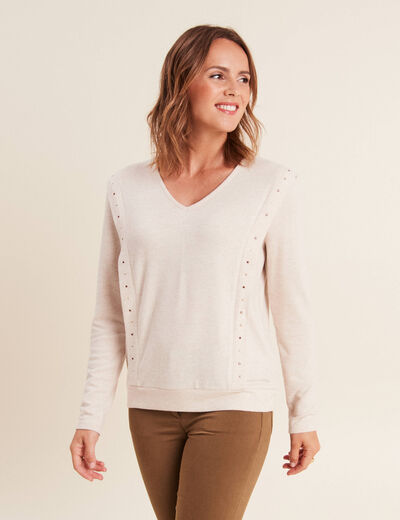 T-shirt manches longues ecru femme creme femme