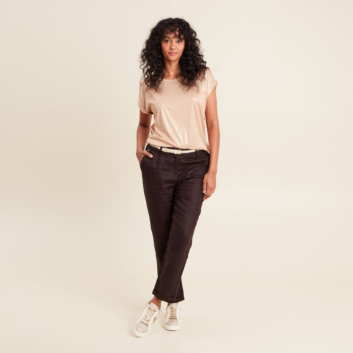T-shirt manches courtes couleur or femme