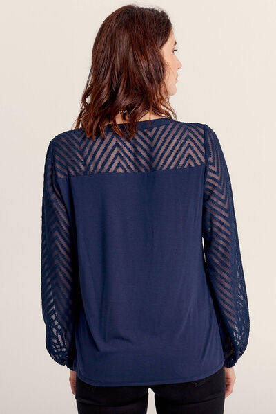 T-shirt manches longues bleu marine femme