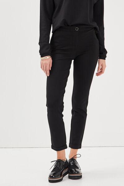 Pantalon ajusté taille basculée noir femme