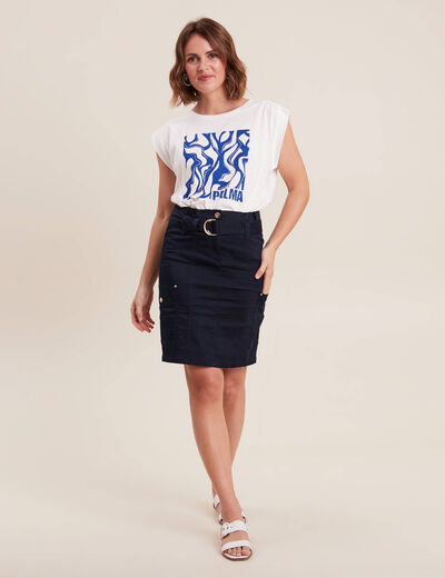 Jupe cargo ceinturée bleu foncé femme