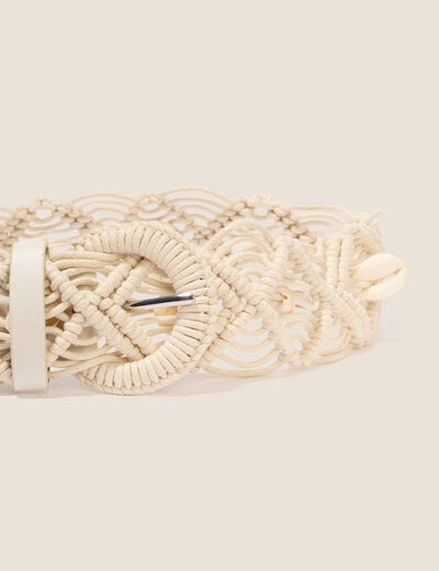 Ceinture tress&eacute;e avec coquillages ecru femme