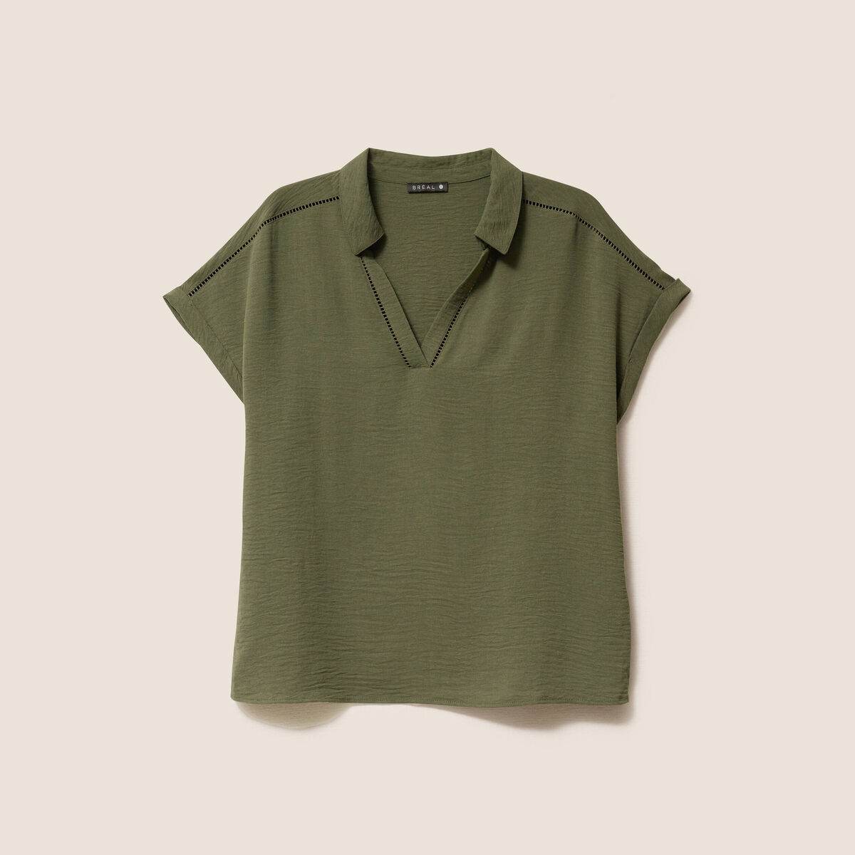 Blouse manches courtes vert kaki femme