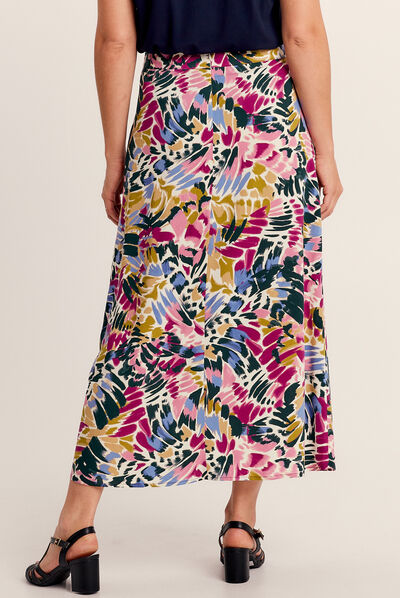 Jupe midi droite fendue multicolore femme