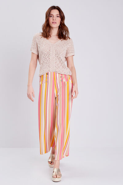 Pull manches courtes ajouré vieux rose femme