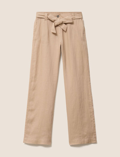 Pantalon femme en lin ample taille élastique avec poches