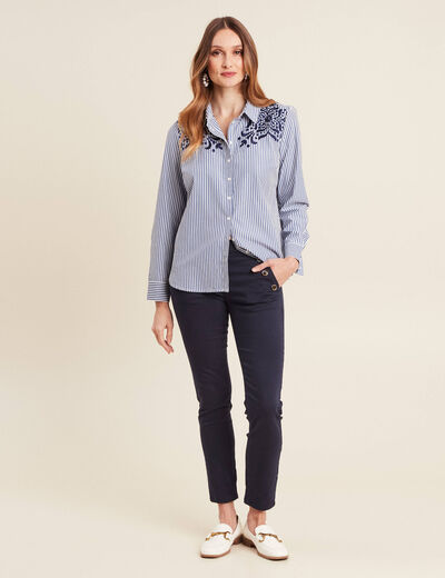 Chemise manches longues brodée bleu femme
