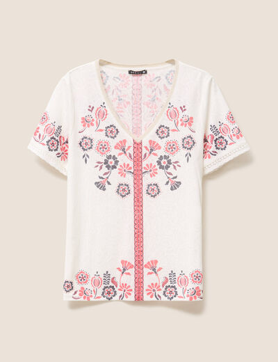 t-shirt droit court manches courtes ecru femme