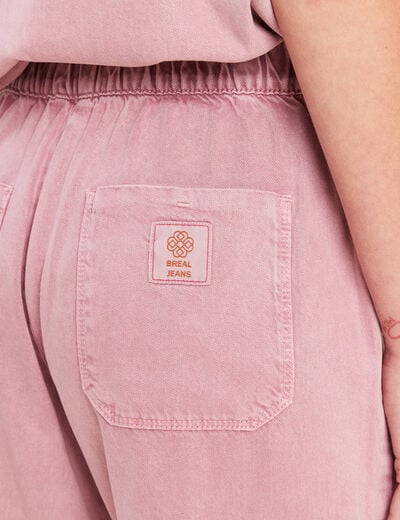 Pantalon large taille haute fluide rose femme