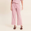 Pantalon large taille haute fluide rose femme