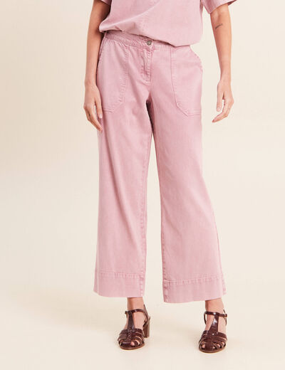Pantalon large taille haute fluide rose femme