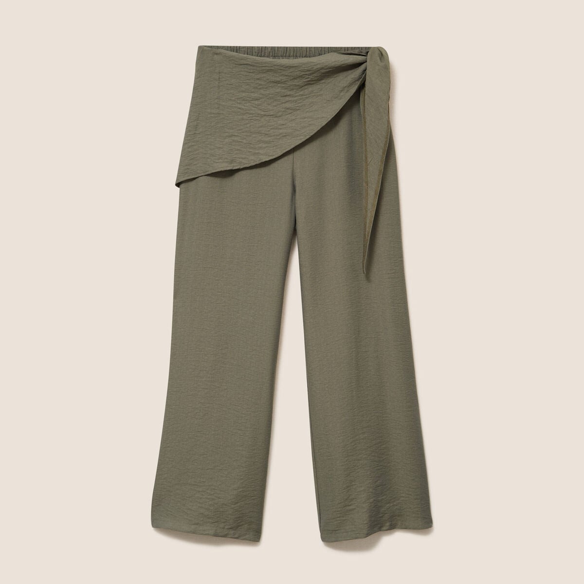Pantalon ajust&eacute; taille haute vert kaki femme