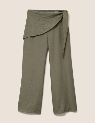Pantalon ajust&eacute; taille haute vert kaki femme