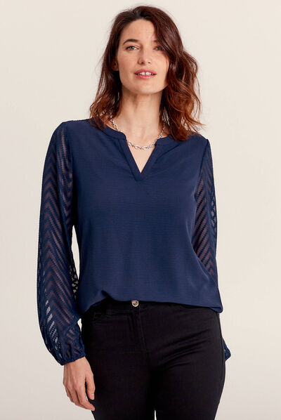 T-shirt manches longues bleu marine femme