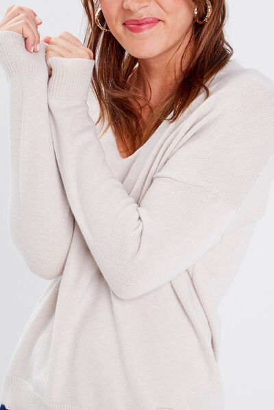 Pull manches longues creme femme