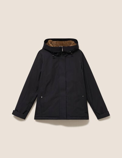 Parka doubl&eacute;e avec capuche noir femme