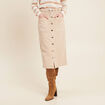Jupe longue droite en jean denim beige femme