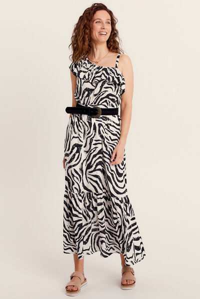 Robe longue évasée asymétrique noir femme