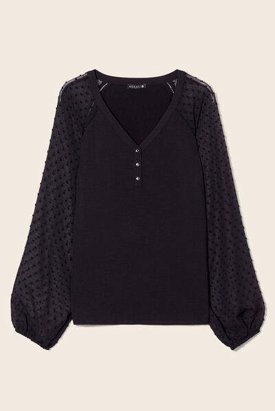 Blouse manches plumetis noir femme