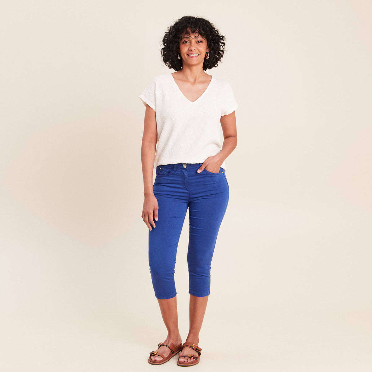Pantacourt magique Le L&eacute;ger coupe droite bleu fonc&eacute; femme