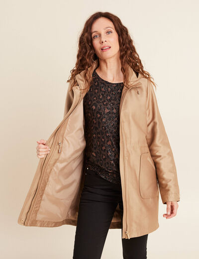 Parka cintr&eacute;e 4 en 1 avec capuche sable femme