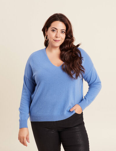 Pull en cachemire col v bleu violet femme