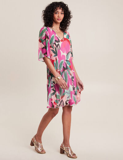 Robe évasée plissée multicolore femme