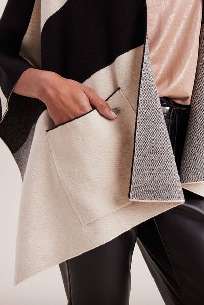 Poncho avec poches noir femme