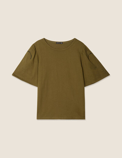 T-shirt manches courtes vert olive femme