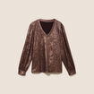 Blouse col v manches longues marron fonc&eacute; femme