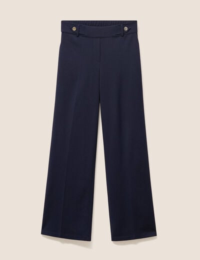 Pantalon taille haute bleu fonc&eacute; femme