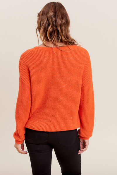 Pull manches longues orange femme