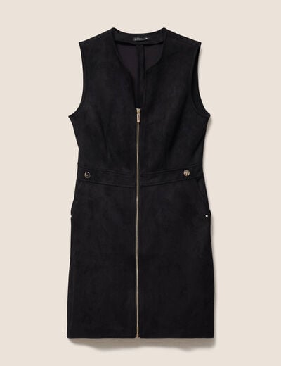 Robe sans manches col rond aspect daim noir femme