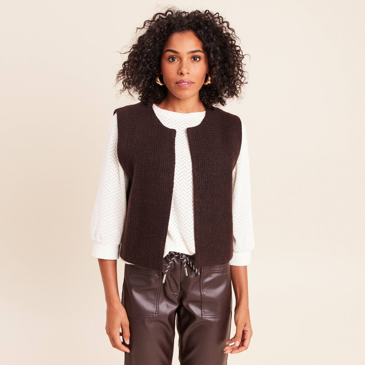 Gilet sans manches marron fonc&eacute; femme