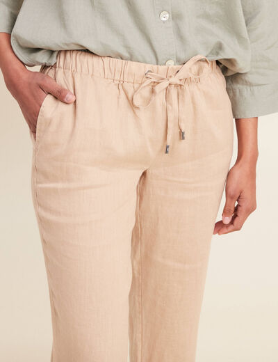 Pantalon flou 7/8ème en lin sable femme