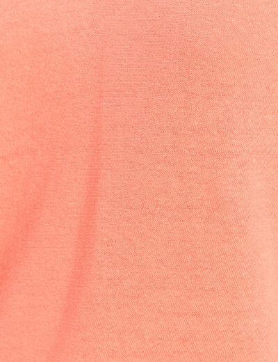 T-shirt col v manches courtes aspect lin orange fluo femme